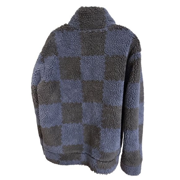 Louis Vuitton Mens Checkered Sherpa Fleece Jacket L Gray & Blue Made In Italy - Picture 2 of 16